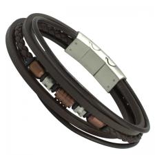 Triple Brown Leather Bracelet with Stainless Steel Beads